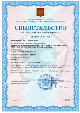 Свидетельство об утверждении типа средства измерений FLIR